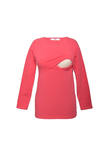 Luvmabelly 2701-2708 Pamuklu Uzun Kollu Lohusa Emzirme T-shirt-pembe