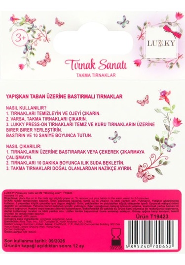 Lukky Yıldız Baskılı Yapışkanlı Takma Tırnak Seti