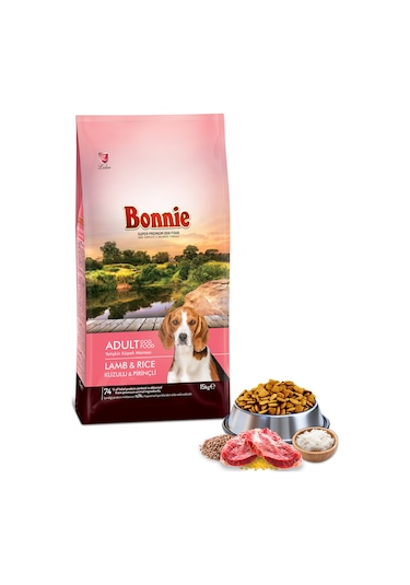 Bonnie Kuzu Etli ve Pirinçli Yetişkin Köpek Maması 15 KG