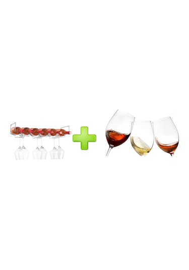 CAM KADEH 3 LÜ SET VE 1 ADET ŞARAPLIK VE BARDAK KURUTUCU RAF