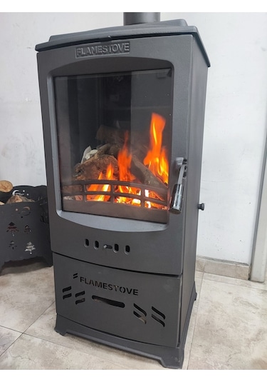 Lodi Style Tek Camlı Odun Hazneli Füme Döküm Soba