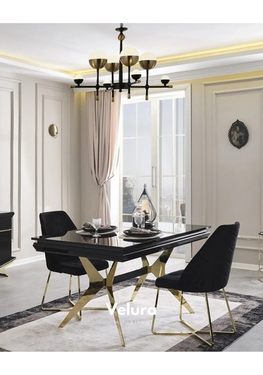 Maserati Yemek Odası Takımı Yemek Masası + 4 Adet Sandalye Siyah