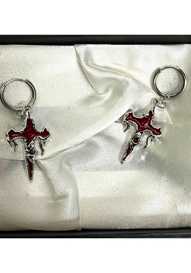 Dükkan Design Gotik Kanlı Haç Küpe Kırmızı
