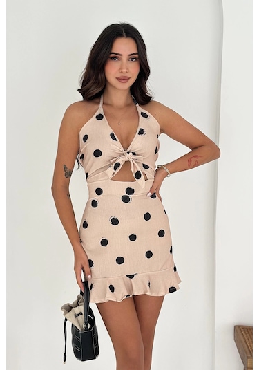 Asprin Fashion Desenli Bürümcük Elbise Krem Krem