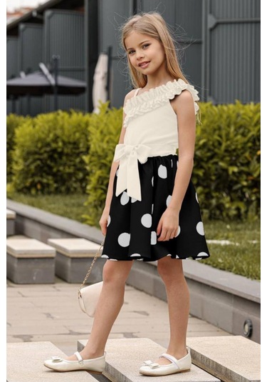 Riccotarz Kız Çocuk Puantiyeli Pulpayet Kuyruklu Kat Kat Tüllü Siyah Abiye Siyah