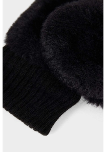 Defacto Kız Çocuk Suni Kürk Eldiven F5146a825wnbk27 Siyah