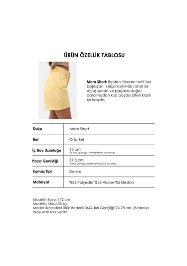 Itsbasic Kadın Light Sarı Diana 6s6-108 Relax Mom Fit Denim Şort