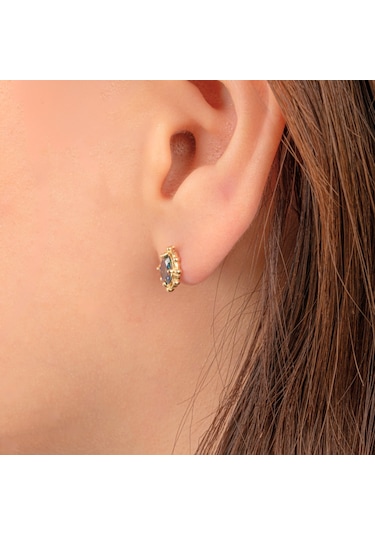 Altın Küpe - 14 Ayar Altın Vintage Tasarım Mistik Topaz Taşlı Küpe Sarı