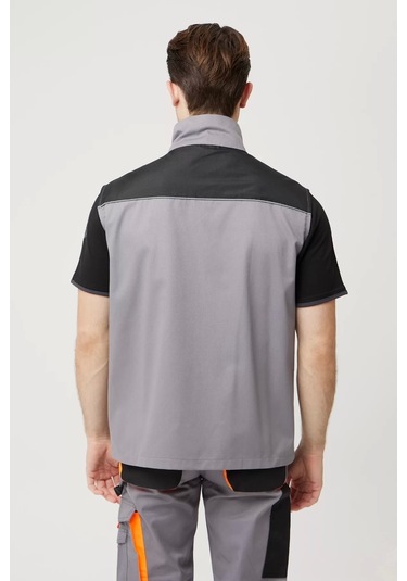 Dayanıklı İş Yeleği Çok Cepli Alaska Outdoor Yelek Nefes Alabilir Fonksiyonel Tasarım Gri-siyah-turuncu