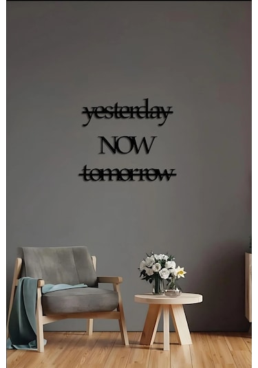 Yesterday Now Tomorrow Yazılı Ahşap Duvar Dekoru - Ahşap Duvar De