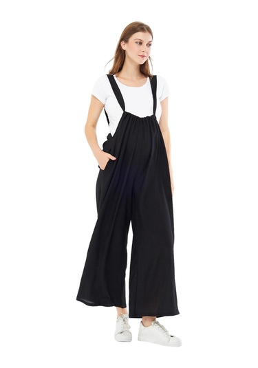 Luvmabelly - Myra6120 - Mevsimlik Örme Hamile Salopeti-siyah