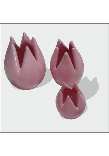Seramik Pembe Laleler Kartvizitlik Set Biblo 18Cm - 15Cm - 8Cm