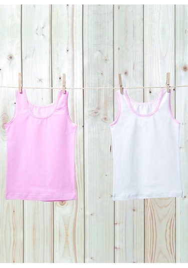 Kız Çocuk Atlet 2li Paket 1297 - Pembe Beyaz Pembe - Beyaz