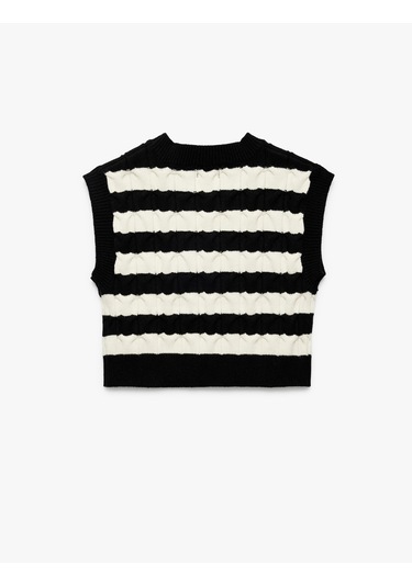 Koton Kolsuz Bisiklet Yaka Viskon Karışımlı Çizgili Triko Süveter Ekru Çizgili 6wkg90042ht Ekru Çizgili