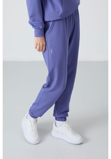 Tommy Life Eflatun Kapüşonlu Kanguru Cep Oversize Lastik Paça Kadın Eşofman Takımı - 95288 Mor
