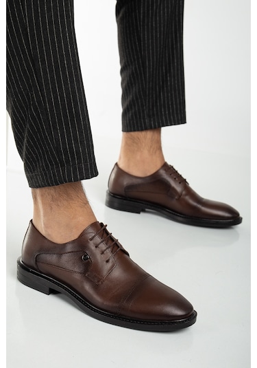 D02018 Günlük Ortopedik Erkek Hakiki Deri Klasik Ayakkabı Kahverengi