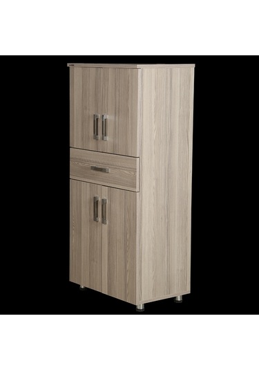 Çok Amaçlı Dolap 130 cm Hard Parlak CORDOBA Suntalem 4Raf 1Çekmece Kutuda sevk El Yapım Açık Kahverengi