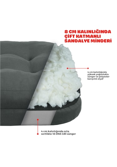 Xpermate Çift Kat Sandalye Minderi 42x42x8 Antrasit