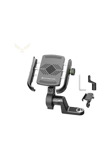 Motosiklet Gidon Ve Ayna Bağlantılı Motor Ve Bisiklet Uyumlu Telefon Tutucu 12-24w Hızlı Şarj