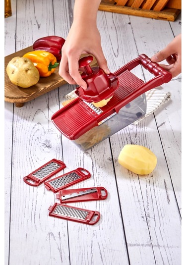 Cooker 5 Bıçaklı Hazneli Lüx Paslanmaz Çelik Rende Ckr3379-kırmızı Kırmızı