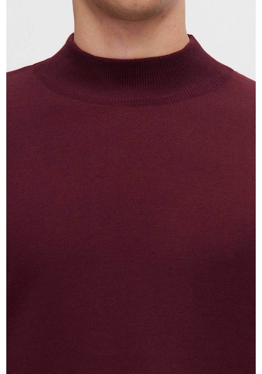 D's Damat Regular Fit Bordo Pamuk Karışımlı Yarım Balıkçı Triko Kazak Bordo