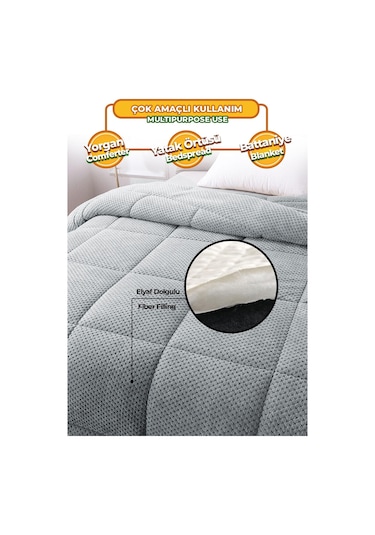 Ultra Yumuşak Çift Taraflı Wellsoft Peluş Yorgan Çift Kişilik Yıkanabilir 200x220 Cm Gri Gri