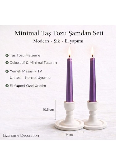 Modern Taş Tozu Dekoratif 2'li Şamdanlık Minimal & Şık Tasarım