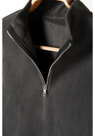 Antrasit Yarım Fermuarlı Regular Kalıp Dik Yaka Polar Sweatshirt Antrasit