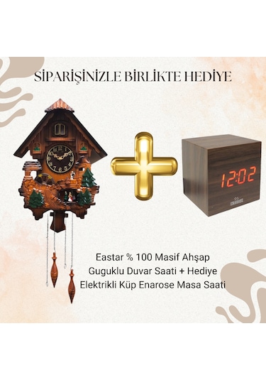 Eastar Ahşap Guguklu Balerin Duvar Saati Hediye Küp Masa Saati Kahverengi