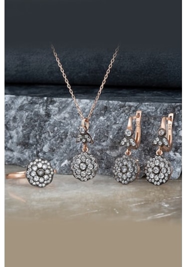 Elmas Montürü Gümüş Gül Modeli Takı Seti (521257572)
