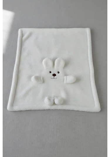 Beyaz Ayıcık Figürlü Peluş Bebek Battaniyesi Çok Renkli