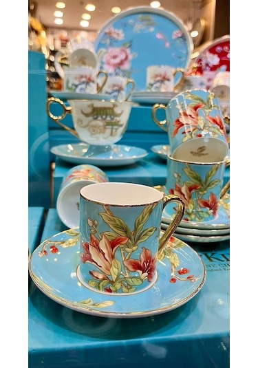 Roykıng Emilıa 6lı Kahve Fincanı Bone Chına mavi