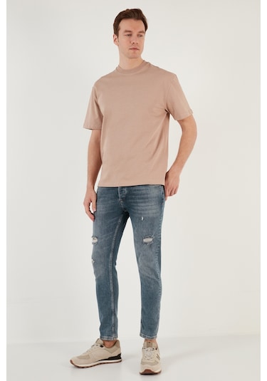 Buratti Pamuklu Relaxed Fit Sıfır Yaka Erkek T Shirt 5905446 Kum