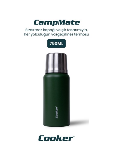 Cooker 750 Ml Çift Kat Paslanmaz Çelik Termos - 24 Saat Sıcak 48 Saat Soğuk Kamp, Outdoor, Piknik, Ofis, Otel, Kafe, Okul, Seyahat Ckr2106 Yeşil