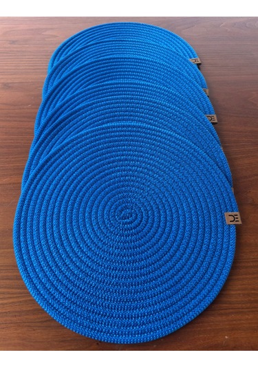 6 Lı Yuvarlak Supla Takımı Kolay Temizlenebilir, Modern Sofralar İçin Koyu Mavi