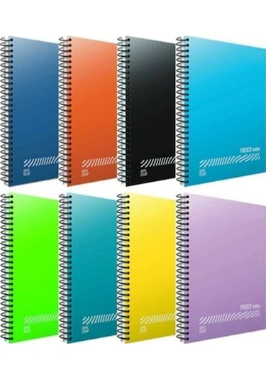 Gıpta Fresco Spiralli PP Kapak A4 80 Yaprak Okul Defteri 4 Kareli + 4 Çizgili 8'li Set