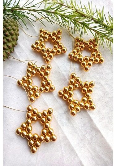 Stars - 5 Adet Parlak Gold Yıldız Dekoratif Süs - Kapı Süsü - Yıl