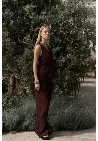 Nagmetah Sırt Pencereli Bordo Yelek Pantolon Takım Bordo