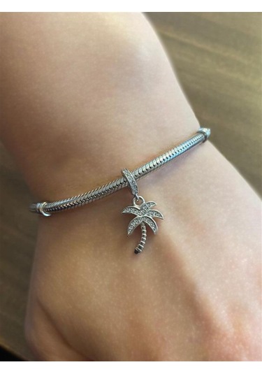 Palmiye Ağacı Model Sallantılı Gümüş Charm