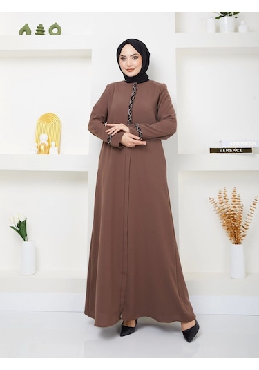Nevayla Moda Büyük Beden Taş Detaylı Ferace Taba