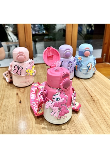 Cbtx My Little Pony Pipetli Paslanmaz Çelik Anaokulu Çocuk Matara Suluk 600 Ml Pembe