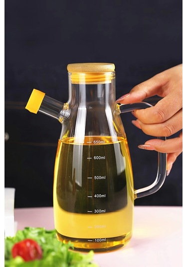 Vakumlu Bambu Kapaklı Borosilikat Cam Yağdanlık Yağ Şişesi 900 Ml