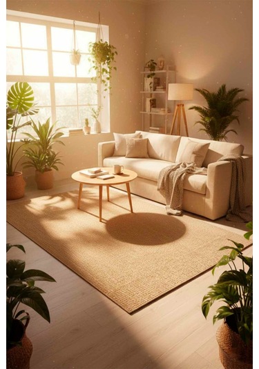 Sisal Jüt Hasır Model Dokuma Halı Toz Vermez, Kahve Kahve