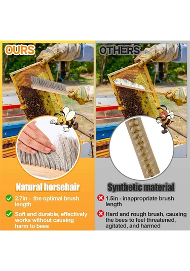 Xurunkeji Arıcılık İçin Arı Kovanı Aleti - J Kancası Ve Doğal At Kılı Arı Fırçası, Arı Kovanı Fırçası Arı Çerçevesi Kaldırıcı Ve Kazıyıcı