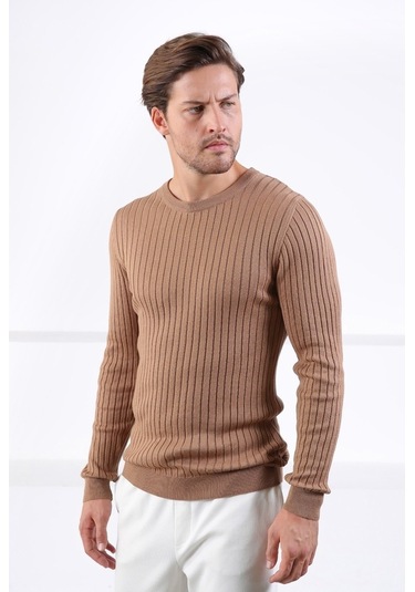 Ferraro Camel Bisiklet Yaka Fitilli Erkek Kazak Camel