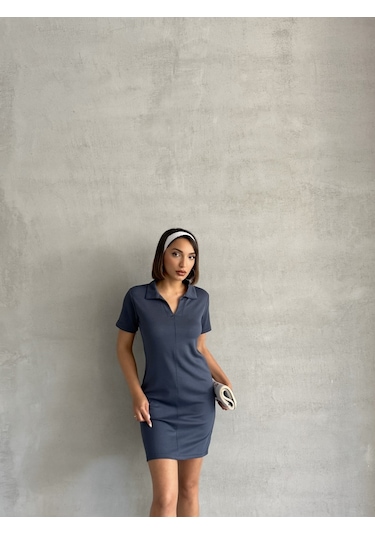 Kadın Polo Yaka Soft Touch Elbise Antrasit