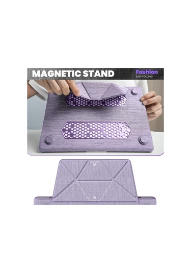 Macbook Uyumlu Pro 13inç A2159 A1989 A1706 A1708 Kılıf Nubuk Üçgen Standlı Havalandırmalı Kapak 2019/2016 Lila