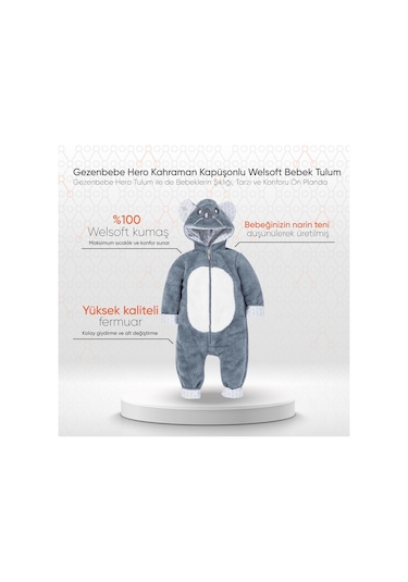 Gezenbebe Hero Kahraman Kapüşonlu Welsoft Bebek Tulum Çok Renkli