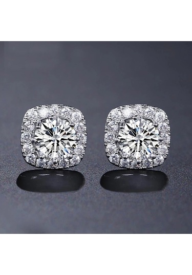 Monemel Kristal Taşlı Küpe Altın Kaplama E0304 Gümüş