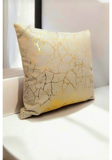 Altın Varak Desenli Dekorafit Tekli Kırlent Kılıfı 42x42 Cm Şık Ve Zarif Tasarım Sarı